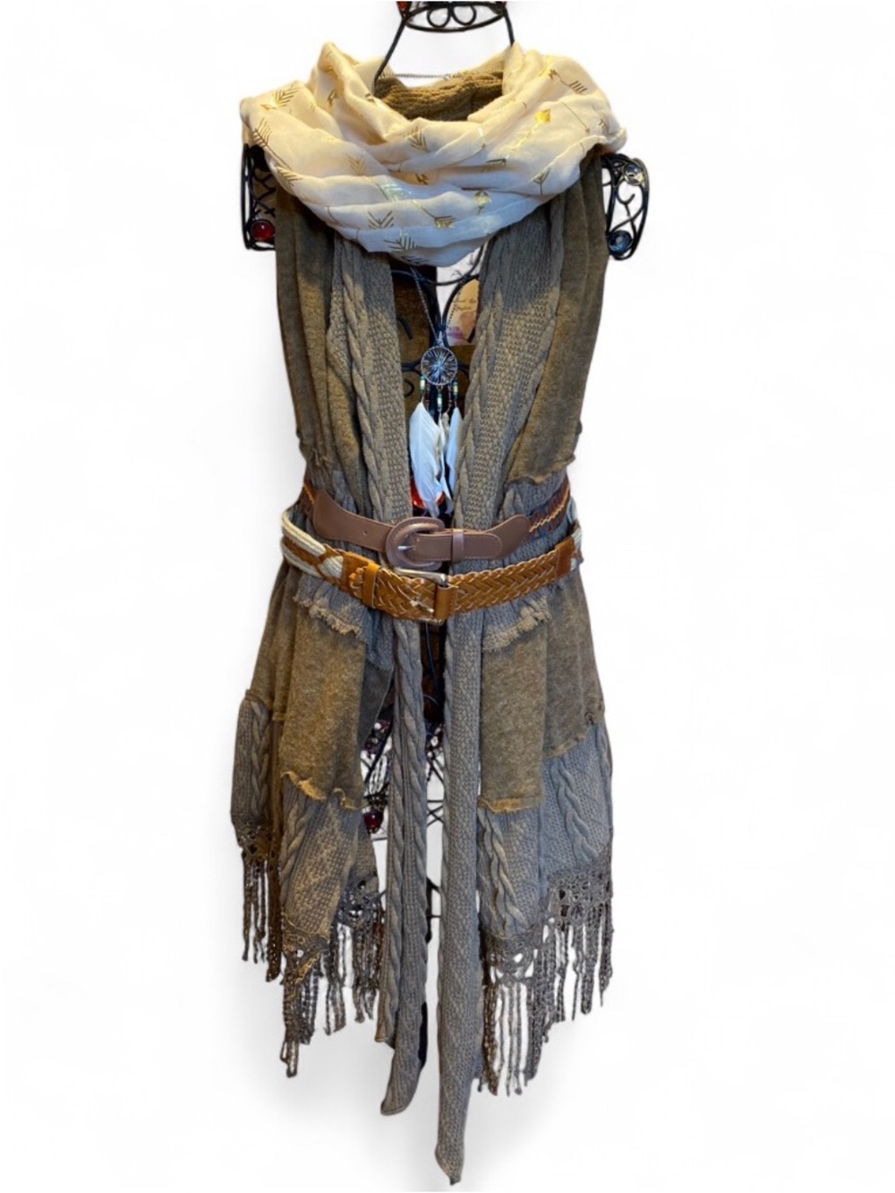 Boho bohemian bundle- vest, scarf, belts, dream catcher necklace, head accessory